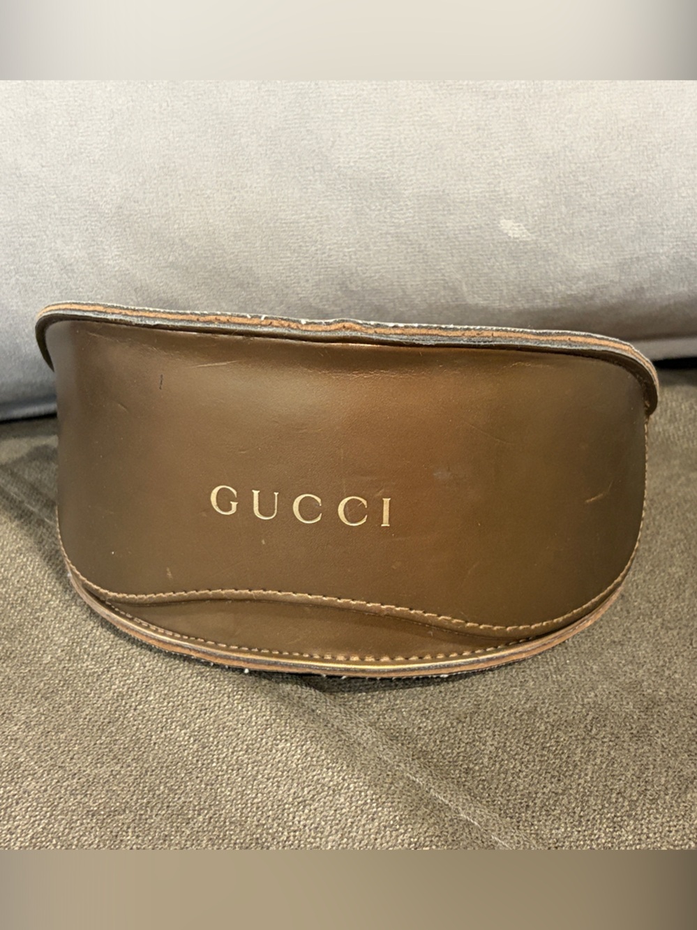 Gucci Brown Leather Eyewear Case with Gold Logo CASE ONLY